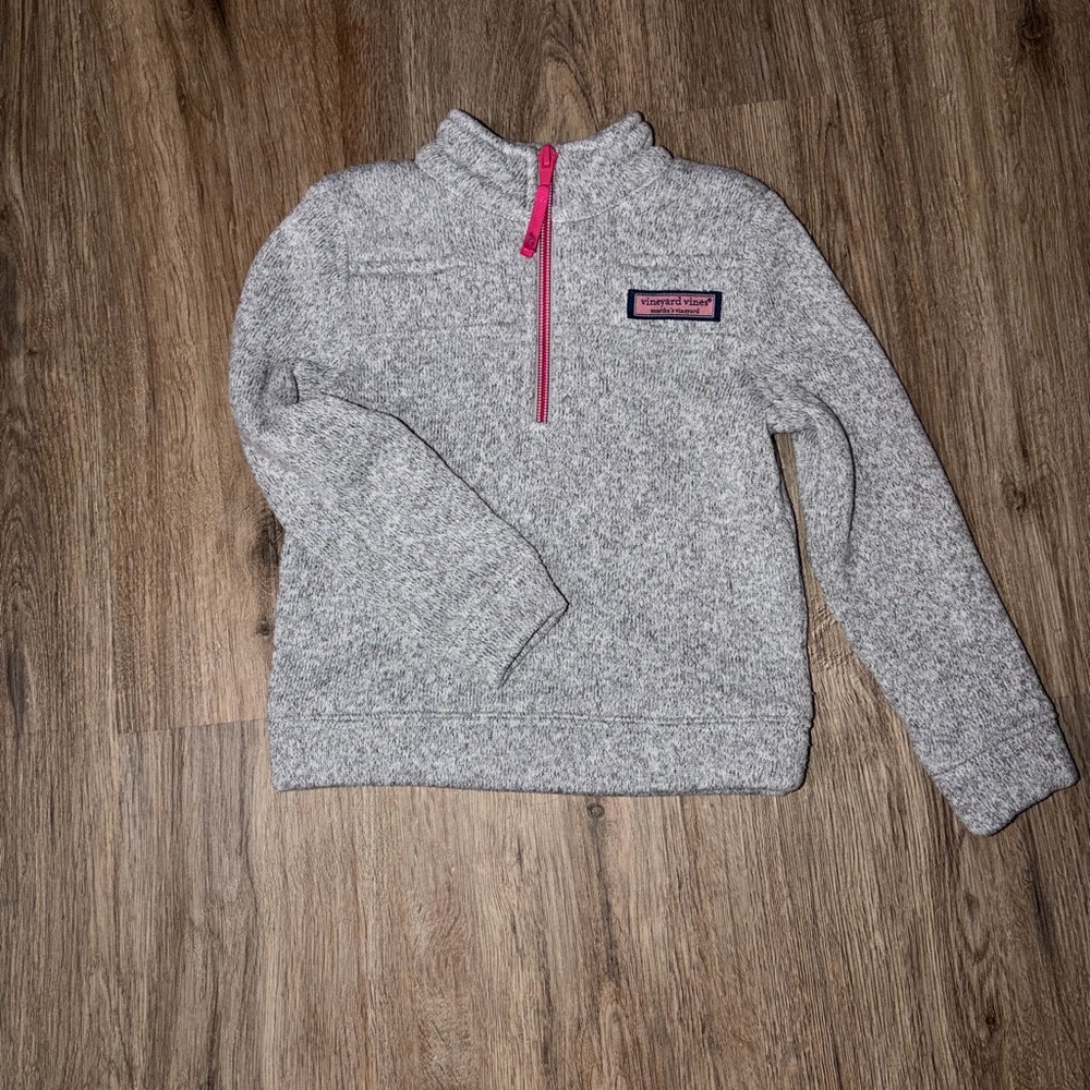Vineyard Vines Gray Heather Half-Zip Pullover with Pink Trim